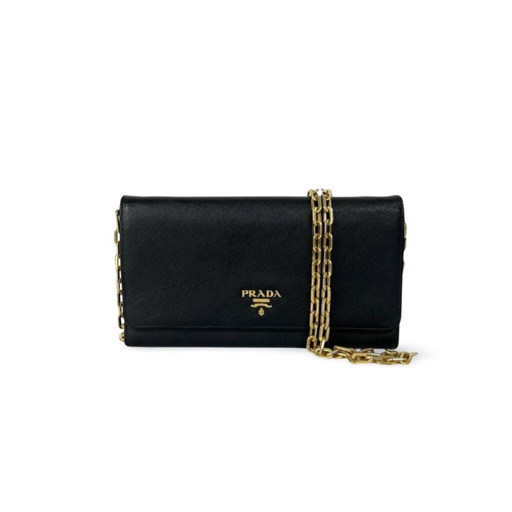 Prada Wallet On Chain Saffiano Black Leather Shoulder Bag Bag